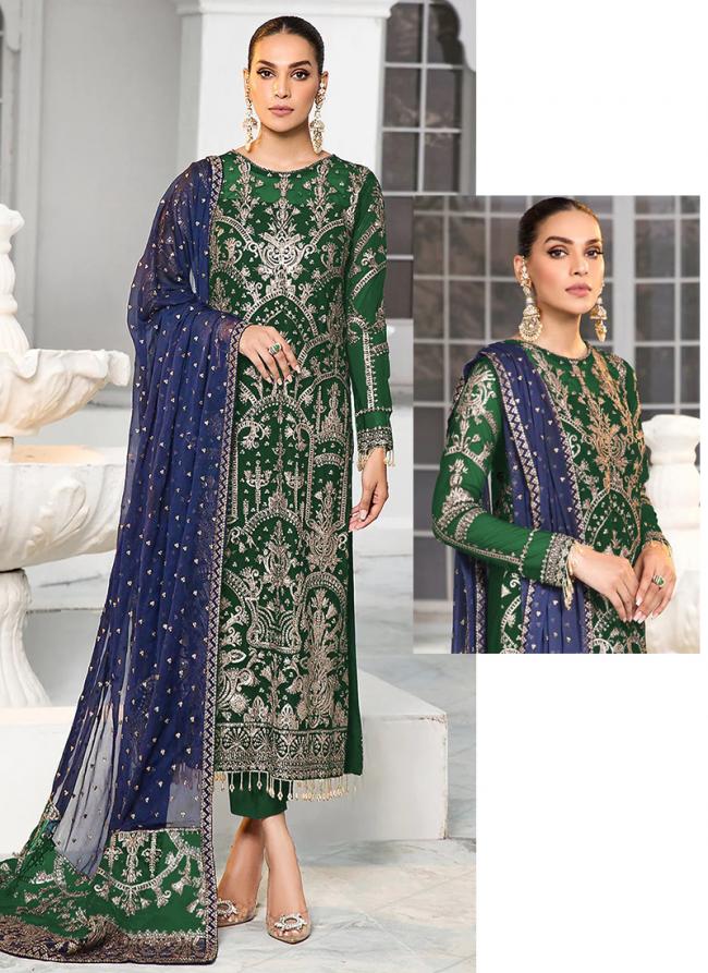 Georgette Green Festival Wear Embroidery Sequence Work Pakistani Suit